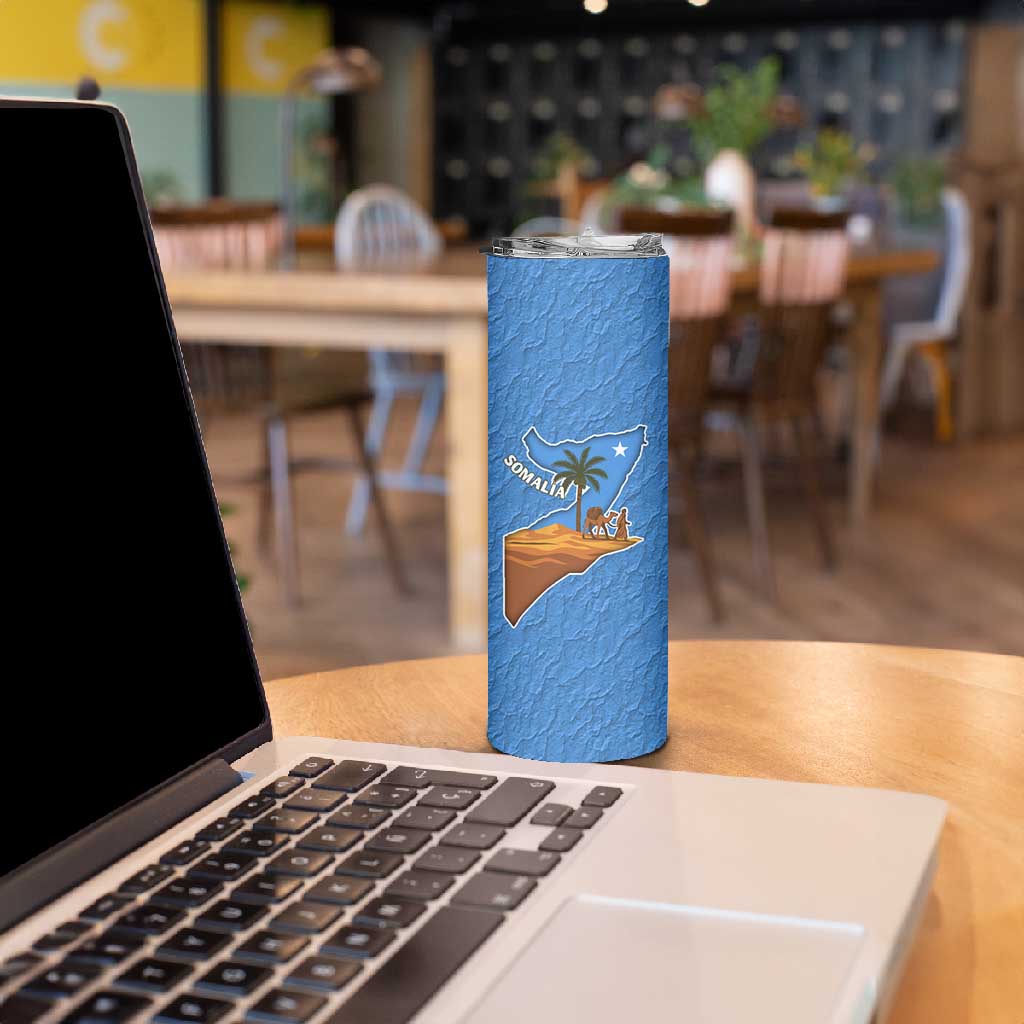 Somalia Skinny Tumbler with Camel Desert Map Palm Tree Heritage Spirit