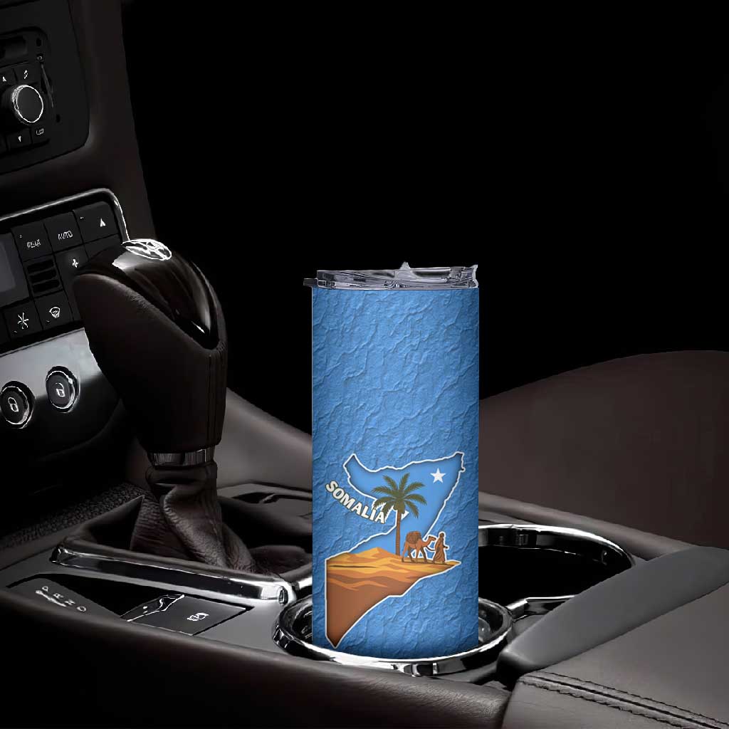Somalia Skinny Tumbler with Camel Desert Map Palm Tree Heritage Spirit
