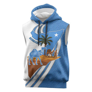 Somalia Sleeveless Hoodie with Camel Desert Map Palm Tree Heritage Spirit - African Pride