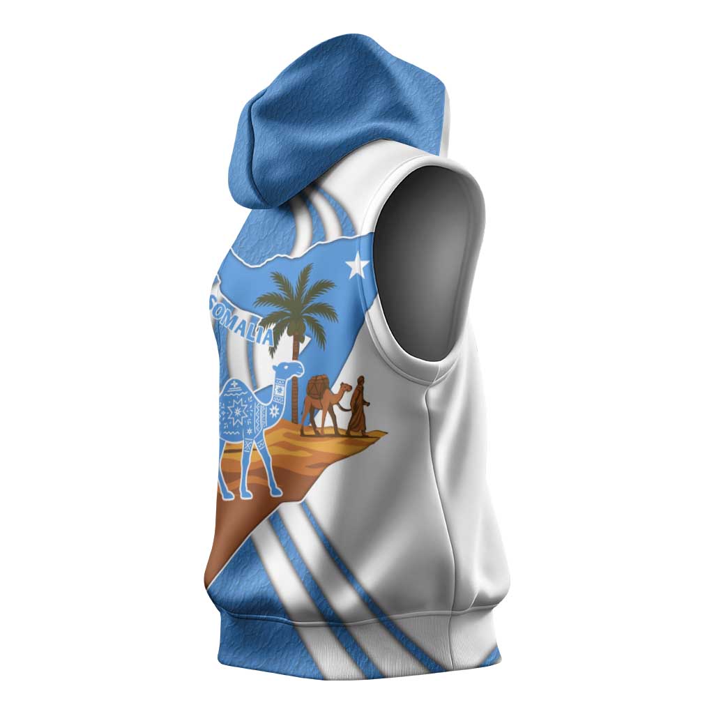 Somalia Sleeveless Hoodie with Camel Desert Map Palm Tree Heritage Spirit - African Pride