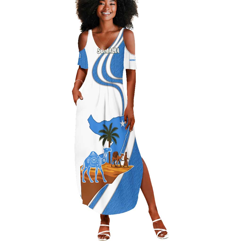 Somalia Summer Maxi Dress with Camel Desert Map Palm Tree Heritage Spirit