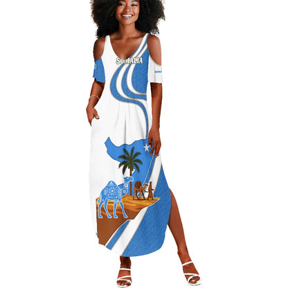 Somalia Summer Maxi Dress with Camel Desert Map Palm Tree Heritage Spirit