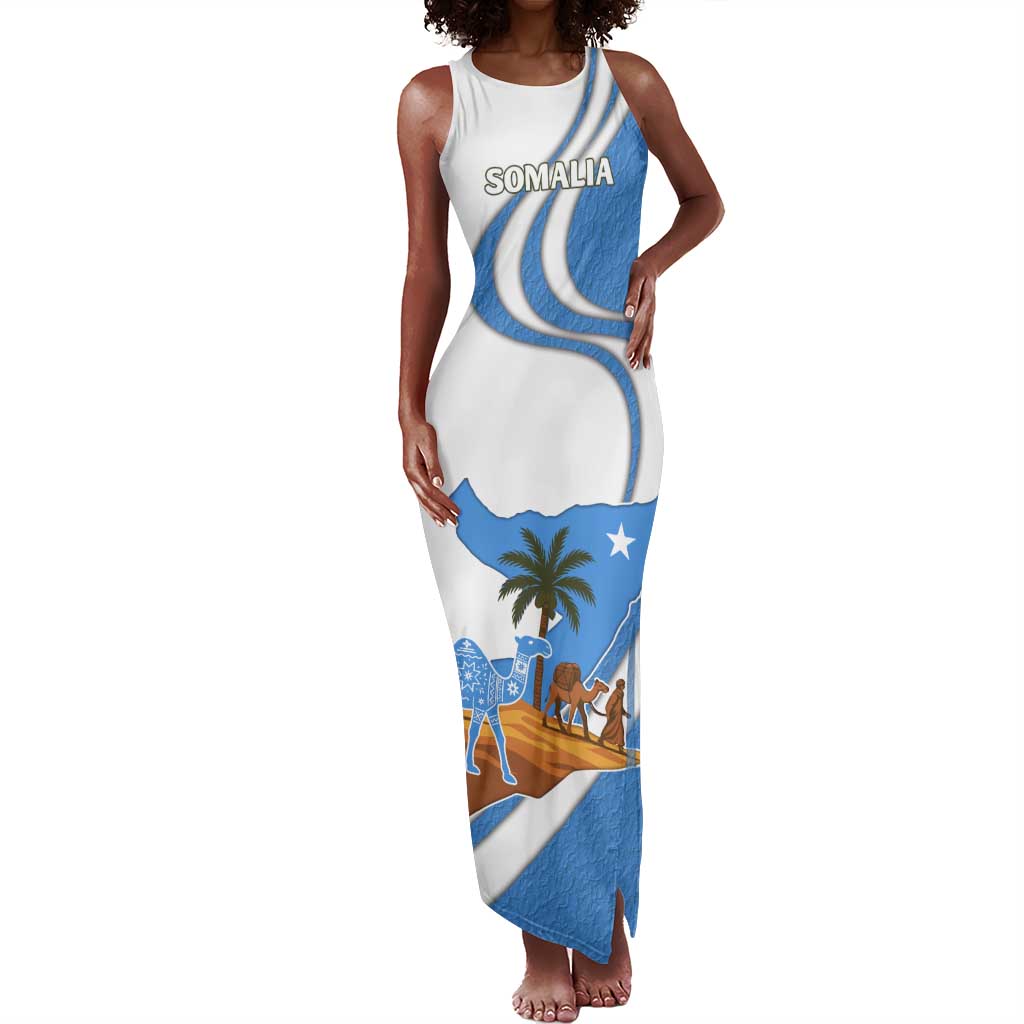 Somalia Tank Maxi Dress with Camel Desert Map Palm Tree Heritage Spirit