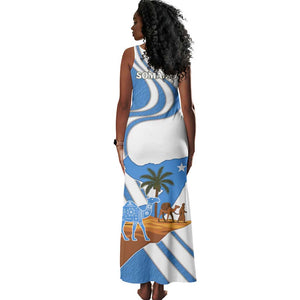 Somalia Tank Maxi Dress with Camel Desert Map Palm Tree Heritage Spirit