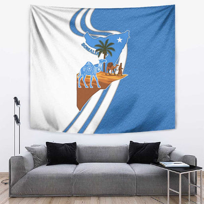 Somalia Tapestry with Camel Desert Map Palm Tree Heritage Spirit