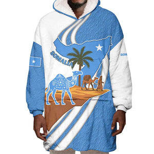 Somalia Wearable Blanket Hoodie with Camel Desert Map Palm Tree Heritage Spirit