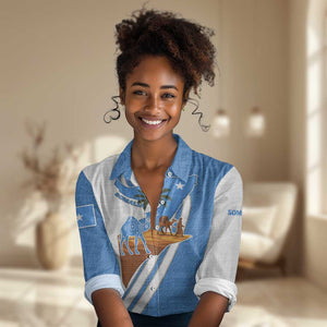 Somalia Women Casual Shirt with Camel Desert Map Palm Tree Heritage Spirit