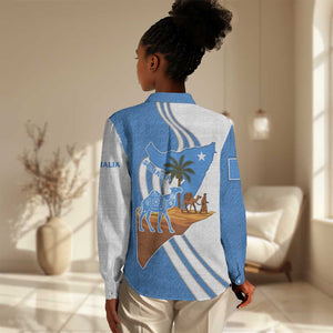 Somalia Women Casual Shirt with Camel Desert Map Palm Tree Heritage Spirit