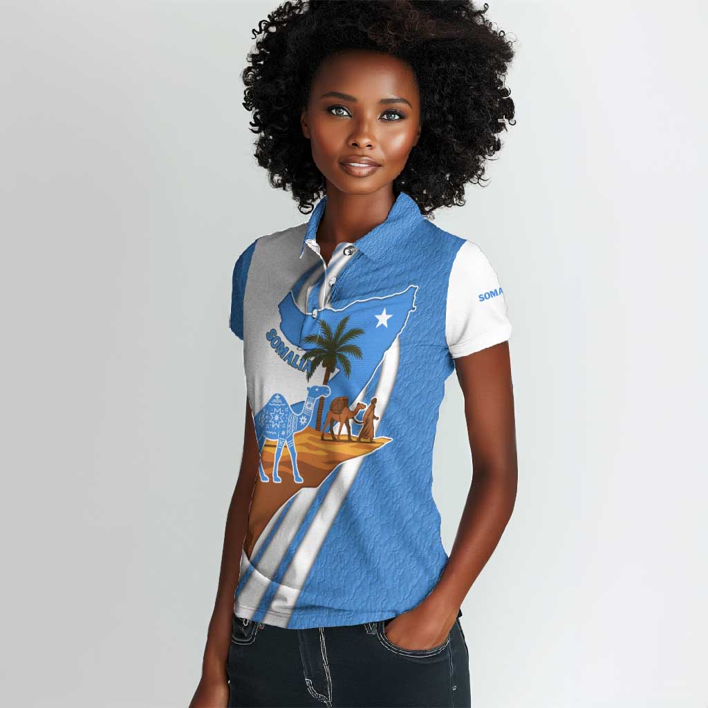 Somalia Women Polo Shirt with Camel Desert Map Palm Tree Heritage Spirit