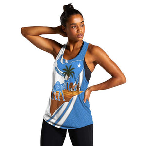 Somalia Women Racerback Tank with Camel Desert Map Palm Tree Heritage Spirit
