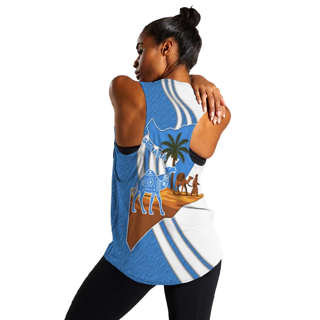 Somalia Women Racerback Tank with Camel Desert Map Palm Tree Heritage Spirit