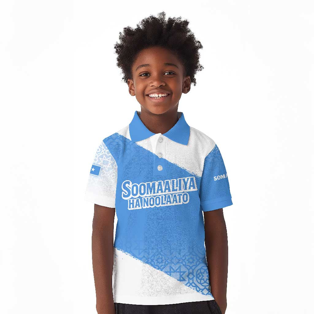 Somalia Kid Polo Shirt with Soomaaliya Ha Noolaato Nomad Moon Flag Spirit