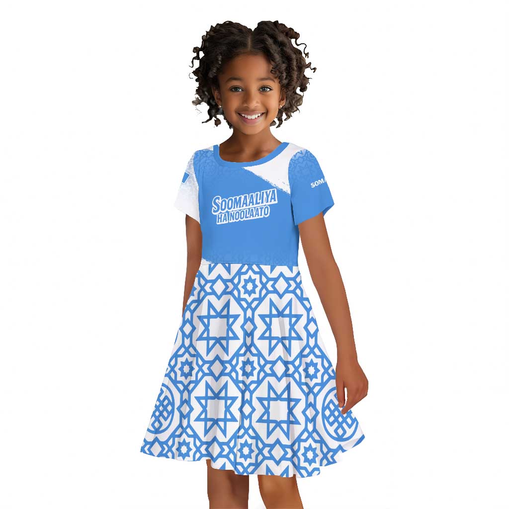 Somalia Kid Short Sleeve Dress with Soomaaliya Ha Noolaato Nomad Moon Flag Spirit