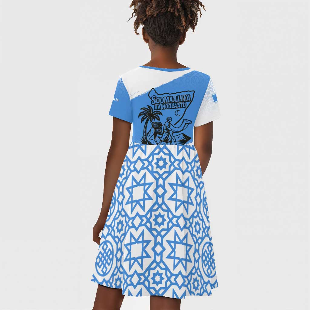 Somalia Kid Short Sleeve Dress with Soomaaliya Ha Noolaato Nomad Moon Flag Spirit