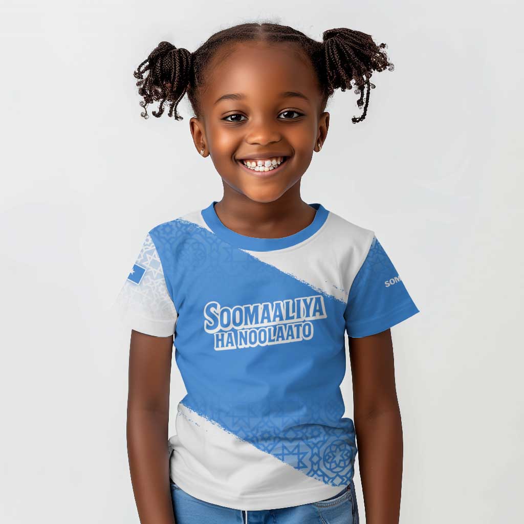 Somalia Kid T shirt with Soomaaliya Ha Noolaato Nomad Moon Flag Spirit
