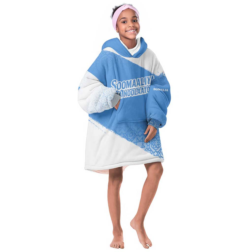 Somalia Kid Wearable Blanket Hoodie with Soomaaliya Ha Noolaato Nomad Moon Flag Spirit