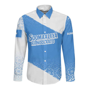 Somalia Long Sleeve Button Shirt with Soomaaliya Ha Noolaato Nomad Moon Flag Spirit