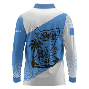 Somalia Long Sleeve Polo Shirt with Soomaaliya Ha Noolaato Nomad Moon Flag Spirit