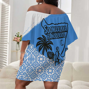 Somalia Off Shoulder Short Dress with Soomaaliya Ha Noolaato Nomad Moon Flag Spirit