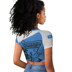Somalia Raglan Cropped T shirt with Soomaaliya Ha Noolaato Nomad Moon Flag Spirit