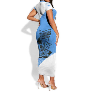 Somalia Short Sleeve Bodycon Dress with Soomaaliya Ha Noolaato Nomad Moon Flag Spirit