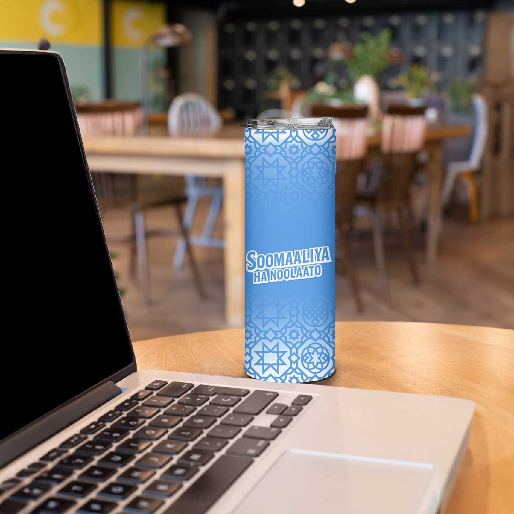 Somalia Skinny Tumbler with Soomaaliya Ha Noolaato Nomad Moon Flag Spirit