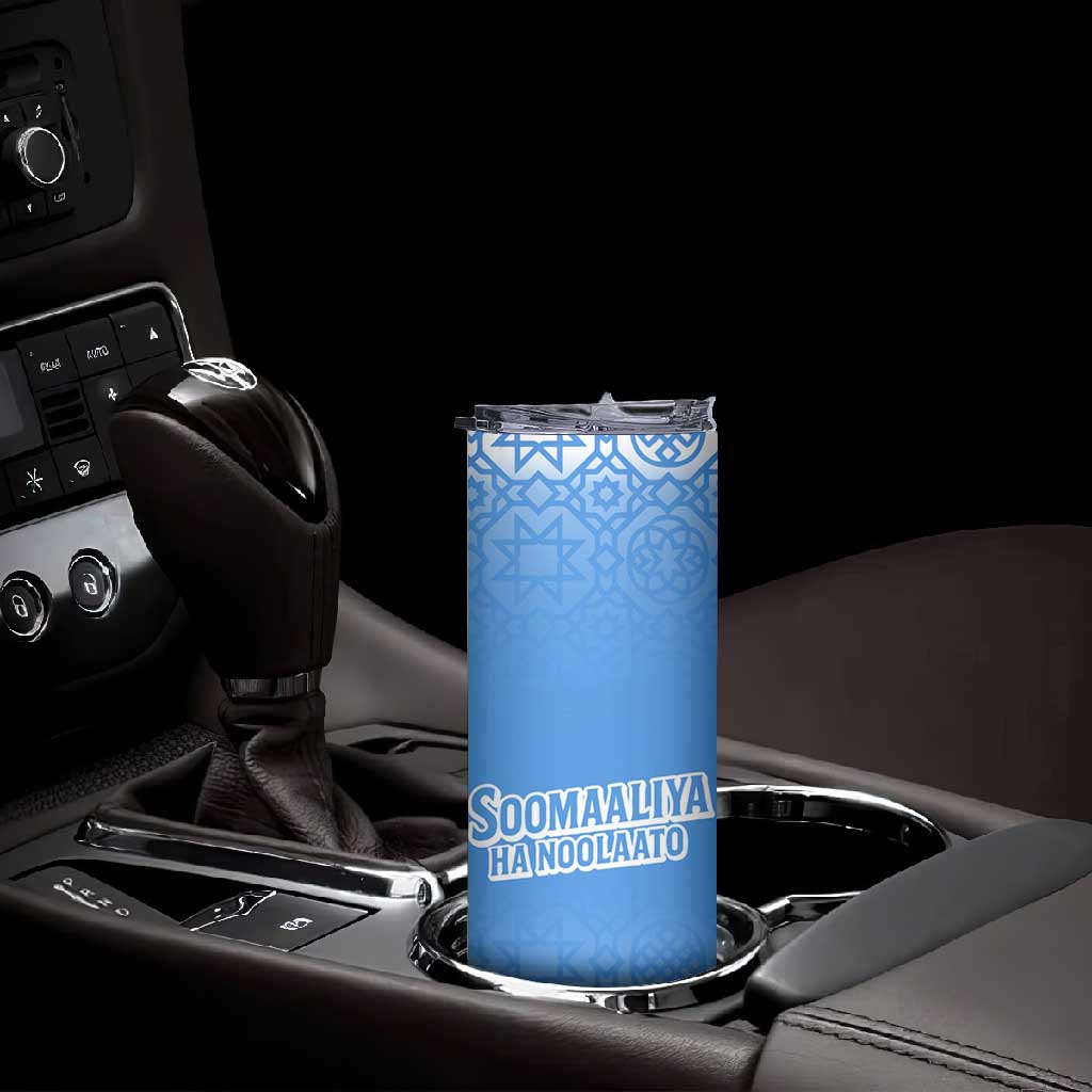 Somalia Skinny Tumbler with Soomaaliya Ha Noolaato Nomad Moon Flag Spirit