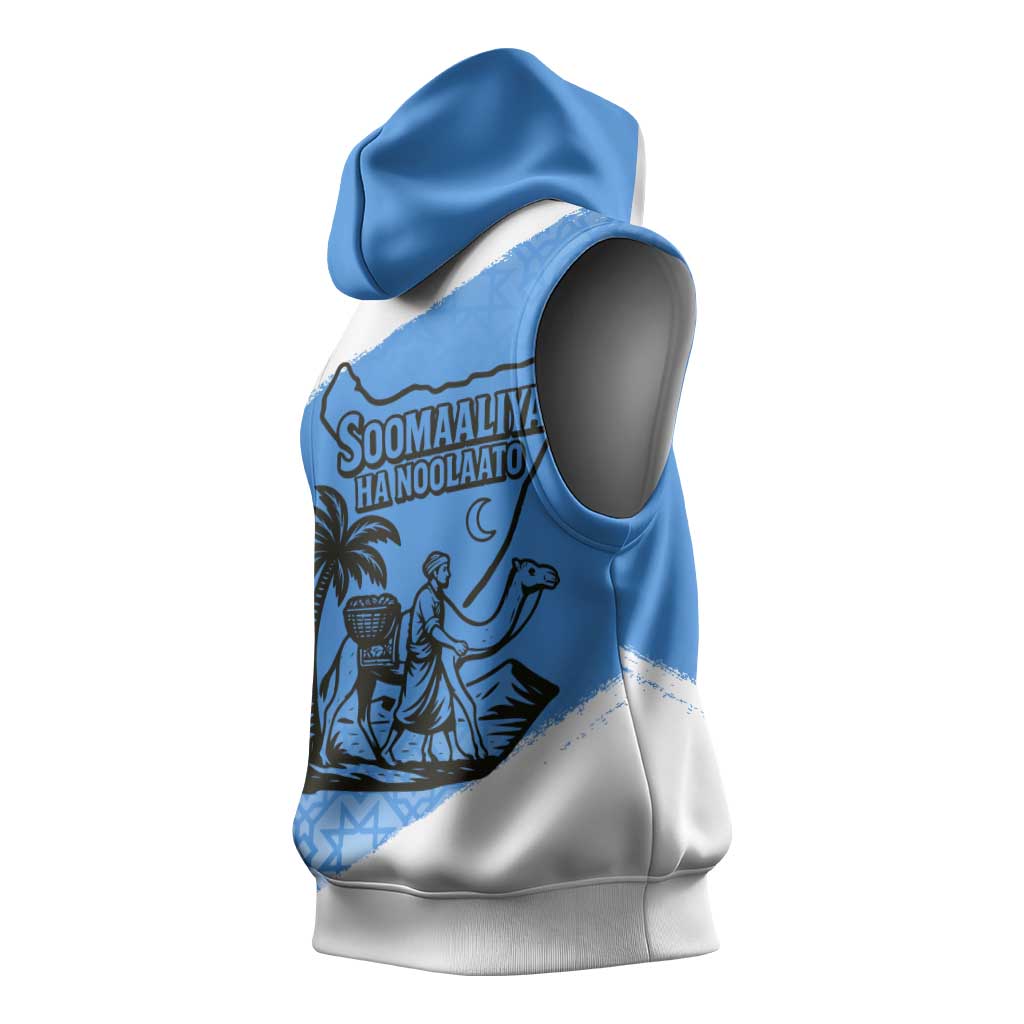 Somalia Sleeveless Hoodie with Soomaaliya Ha Noolaato Nomad Moon Flag Spirit - African Pride