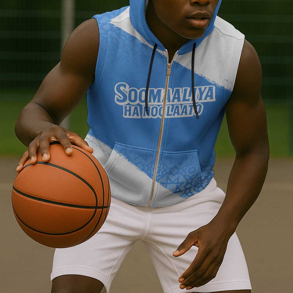 Somalia Sleeveless Zip Hoodie with Soomaaliya Ha Noolaato Nomad Moon Flag Spirit - African Pride