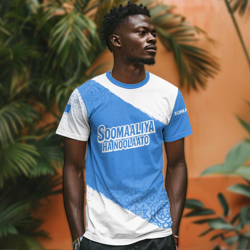 Somalia T shirt with Soomaaliya Ha Noolaato Nomad Moon Flag Spirit