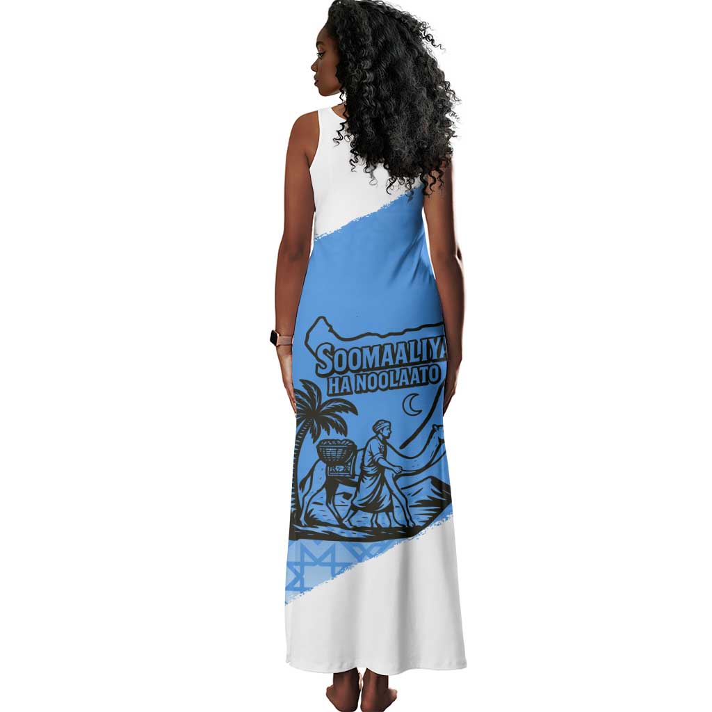 Somalia Tank Maxi Dress with Soomaaliya Ha Noolaato Nomad Moon Flag Spirit