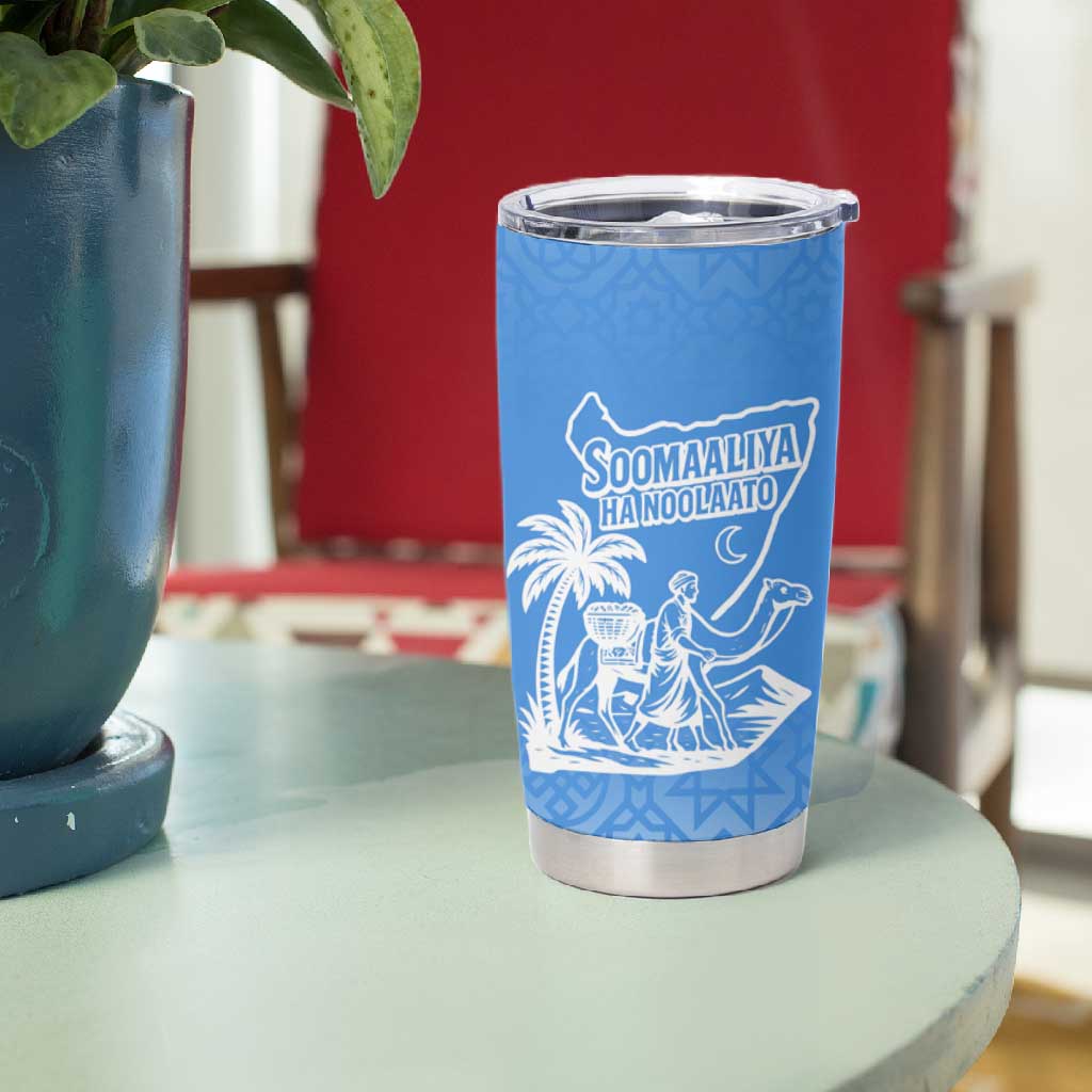 Somalia Tumbler Cup with Soomaaliya Ha Noolaato Nomad Moon Flag Spirit