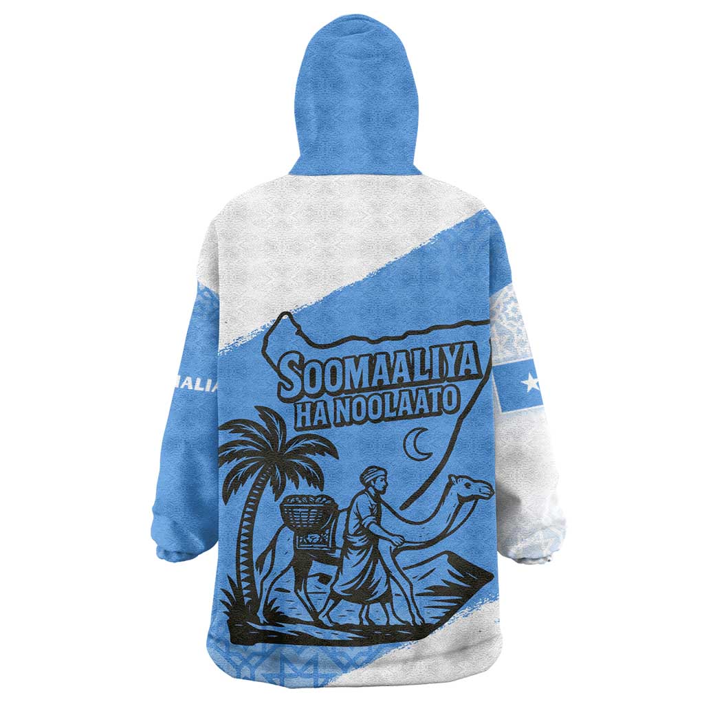 Somalia Wearable Blanket Hoodie with Soomaaliya Ha Noolaato Nomad Moon Flag Spirit