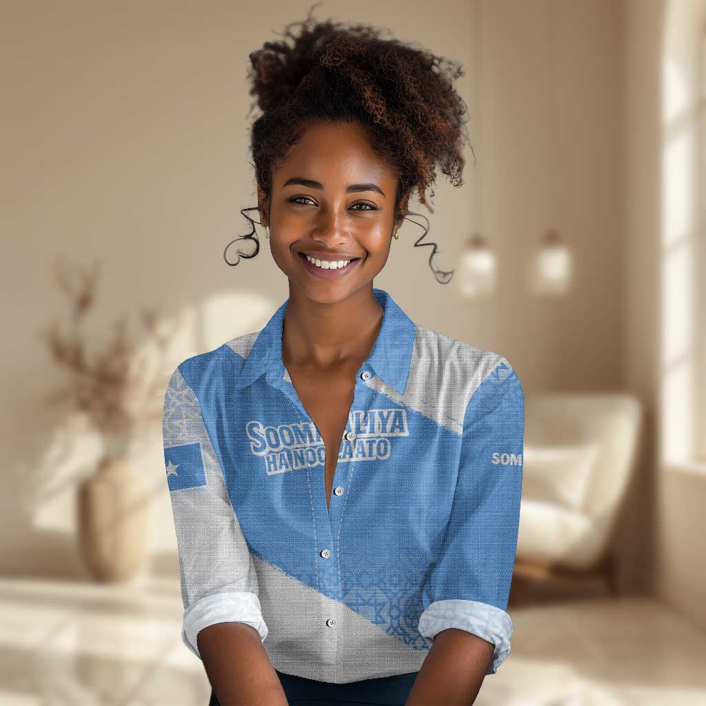 Somalia Women Casual Shirt with Soomaaliya Ha Noolaato Nomad Moon Flag Spirit