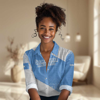 Somalia Women Casual Shirt with Soomaaliya Ha Noolaato Nomad Moon Flag Spirit