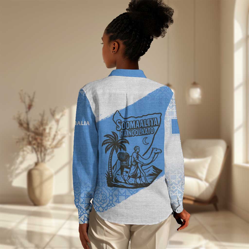 Somalia Women Casual Shirt with Soomaaliya Ha Noolaato Nomad Moon Flag Spirit