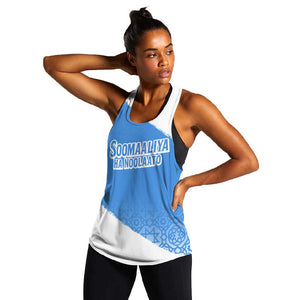 Somalia Women Racerback Tank with Soomaaliya Ha Noolaato Nomad Moon Flag Spirit