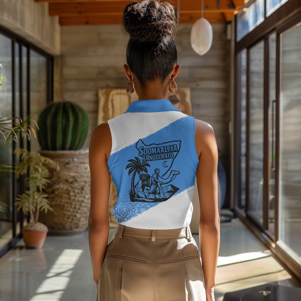 Somalia Women Sleeveless Polo Shirt with Soomaaliya Ha Noolaato Nomad Moon Flag Spirit