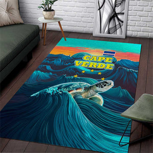 Cape Verde Area Rug with Loggerhead Sea Turtle Ocean Sunset Spirit