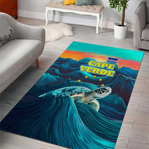 Cape Verde Area Rug with Loggerhead Sea Turtle Ocean Sunset Spirit