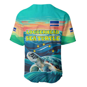 Cape Verde Baseball Jersey with Loggerhead Sea Turtle Ocean Sunset Spirit
