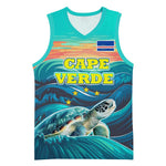 Cape Verde Basketball Jersey with Loggerhead Sea Turtle Ocean Sunset Spirit - African Pride