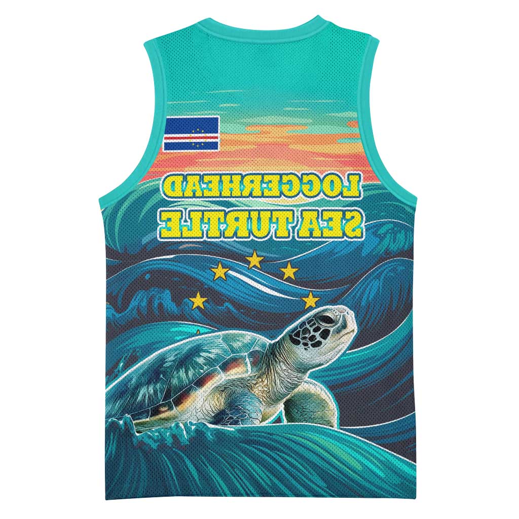 Cape Verde Basketball Jersey with Loggerhead Sea Turtle Ocean Sunset Spirit - African Pride