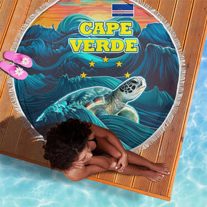 Cape Verde Beach Blanket with Loggerhead Sea Turtle Ocean Sunset Spirit