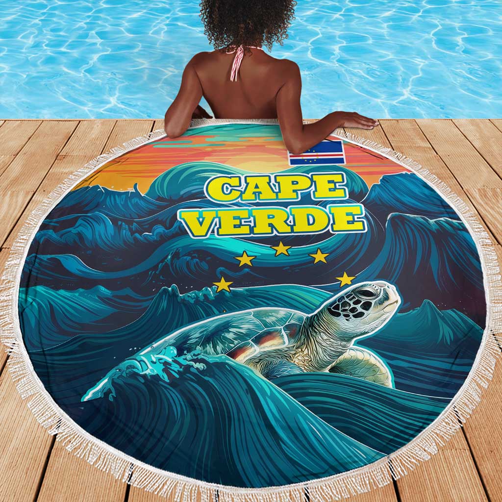Cape Verde Beach Blanket with Loggerhead Sea Turtle Ocean Sunset Spirit