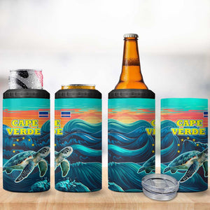 Cape Verde 4 in 1 Can Cooler Tumbler with Loggerhead Sea Turtle Ocean Sunset Spirit