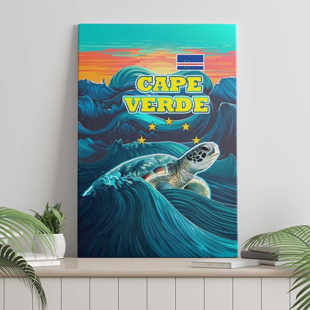 Cape Verde Canvas Wall Art with Loggerhead Sea Turtle Ocean Sunset Spirit