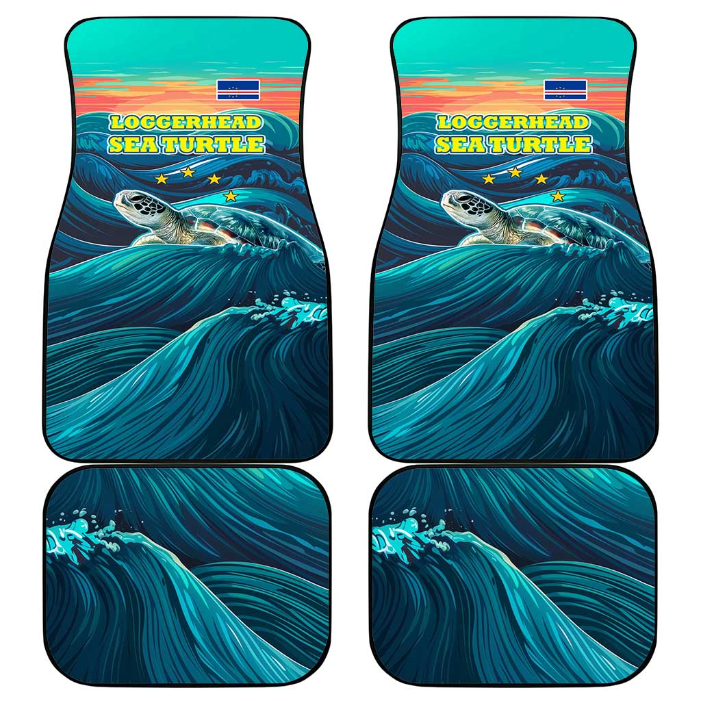 Cape Verde Car Mats with Loggerhead Sea Turtle Ocean Sunset Spirit
