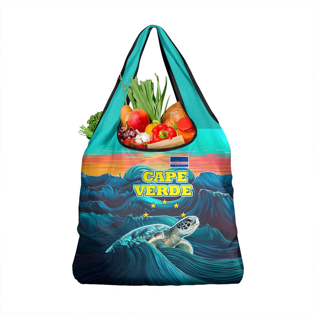 Cape Verde Grocery Bag with Loggerhead Sea Turtle Ocean Sunset Spirit