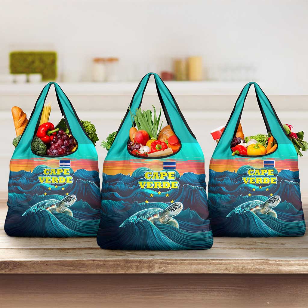 Cape Verde Grocery Bag with Loggerhead Sea Turtle Ocean Sunset Spirit